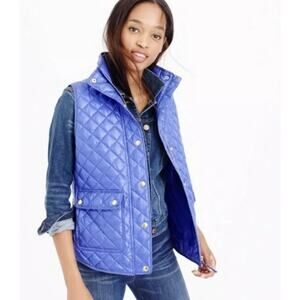 J Crew Women Shiny Down Quilted Vest Zip Gold Snap 2 Pocket Purple Puffer XS